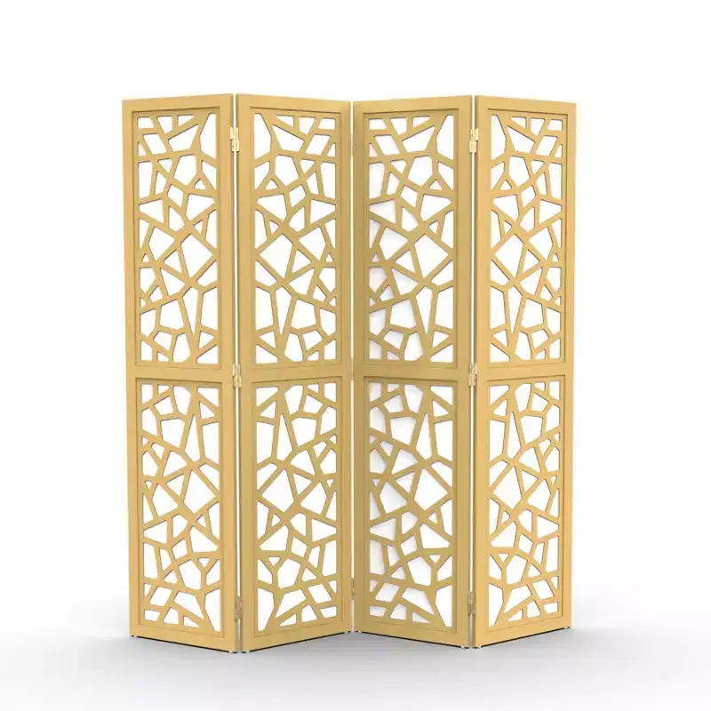 VINGLI 4 Panel Room Divider, Non-Woven Fabric Privacy Screen, Indoor Partition Wall Dividers, Freestanding Space Separator with Unique Pattern (Gold)