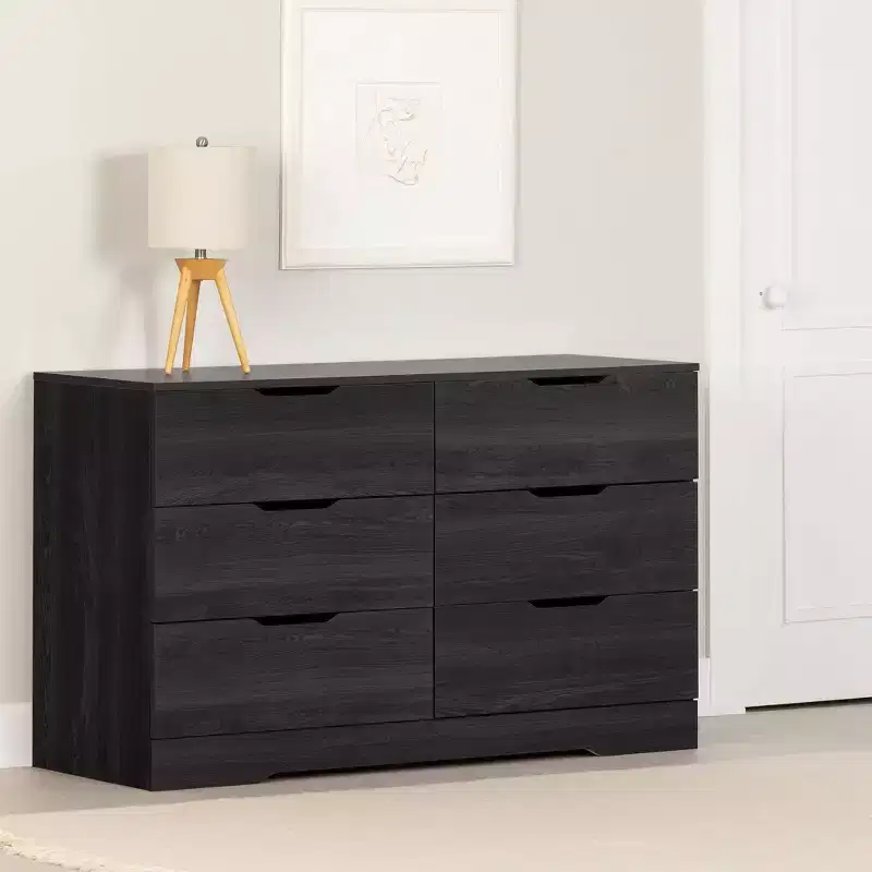 Fynn 6 Drawer Double Dresser Gray Oak: Laminated Particle Board, 5-Year Warranty, Anti-Tip Hardware