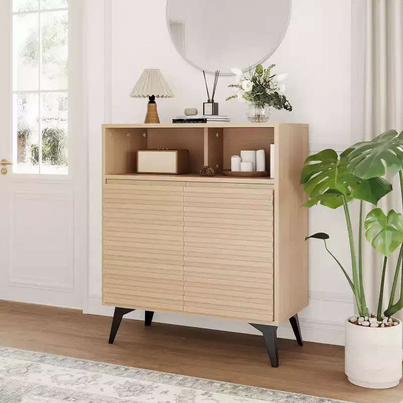 Fluted Sideboard Cabinet with Adjustable Shelves, Modern Buffet Storage Cabinet for Kitchen, Living Room, Dining Room, or Entryway