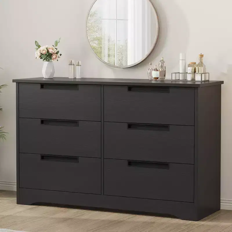 Embedded-handle design six-drawer cabinet, a space-saving compact storage unit ideal for living rooms and hallways.