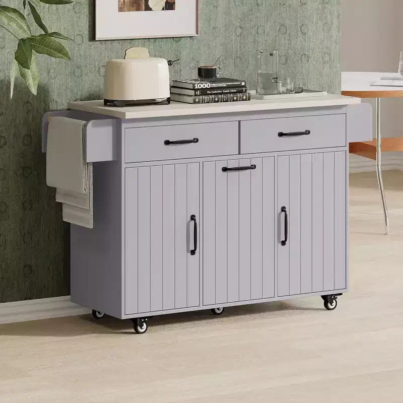 White Kitchen Island with Trash Can Storage Cabinet Kitchen Cart on Wheels with Drop Leaf Rolling and Adjustable Shelf