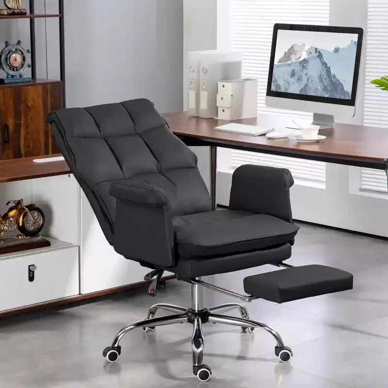 Executive Office Chair with Foldable Footrest, 360° Swivel, Adjustable Height, Criss Cross
