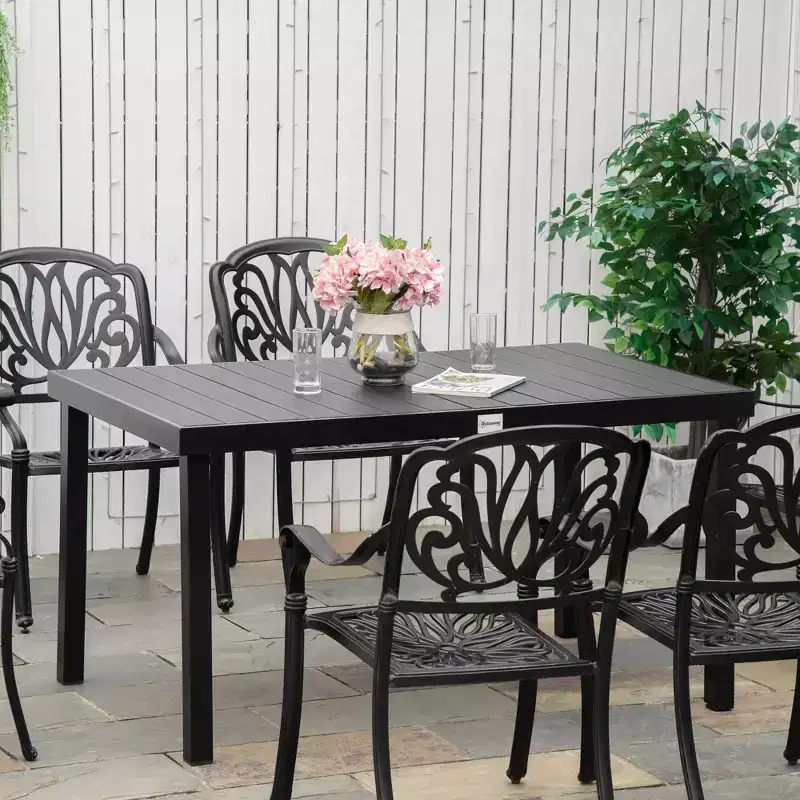 Outdoor Dining Table for 6 Person, Rectangular Patio Table, Aluminum Metal Legs for Garden, Lawn, Patio