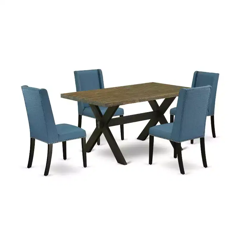 5-Piece Distressed Jacobean Finish Solid Wood Top Dining table with 4-Chairs with