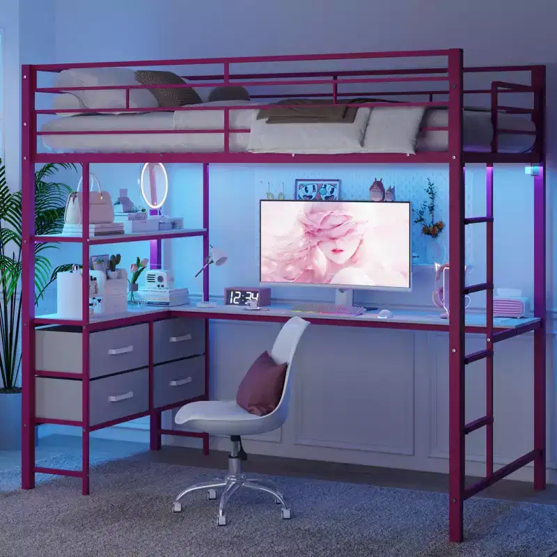 Full Metal Loft Bed with Desk, 15