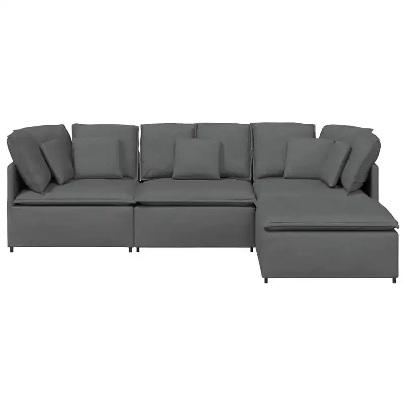 vidaXL Modular Sofa with Footstool & Cushions Fabric Dark Gray - Dark Gray