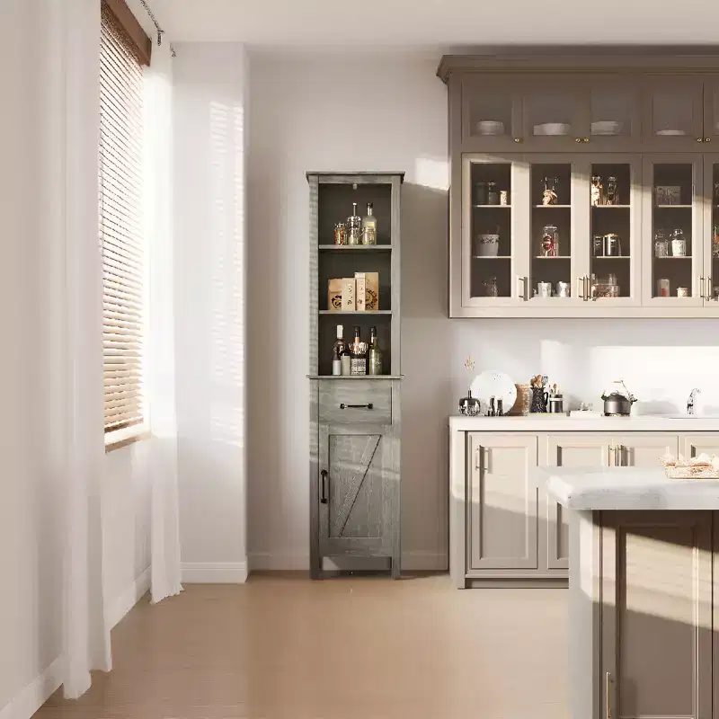 Tall Bathroom Storage Cabinet, 63 Inch Narrow Bookcase with Drawer for Small Spaces