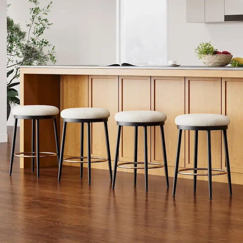 Roomfitters Modern Counter Stools, Set of 2 Bar Height Chairs with Iron Frame, Cushioned Seat and Footrest