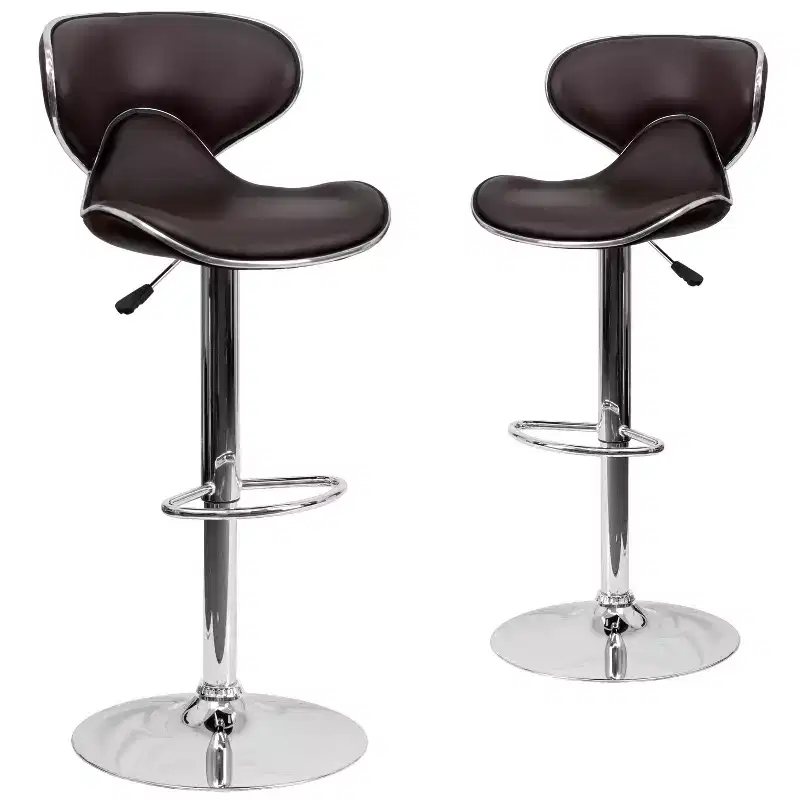 Emma and Oliver 2 Pack Contemporary Cozy Mid-Back Vinyl Adjustable Height Barstool with Chrome Base