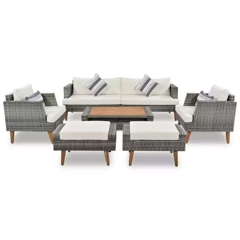 GDFStudio Arthur Patio Modern PE Wicker 6-Piece Conversation Set with Table and Cushions