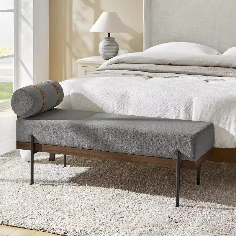 Entryway Bench with Removable Pillow, Industrial Style