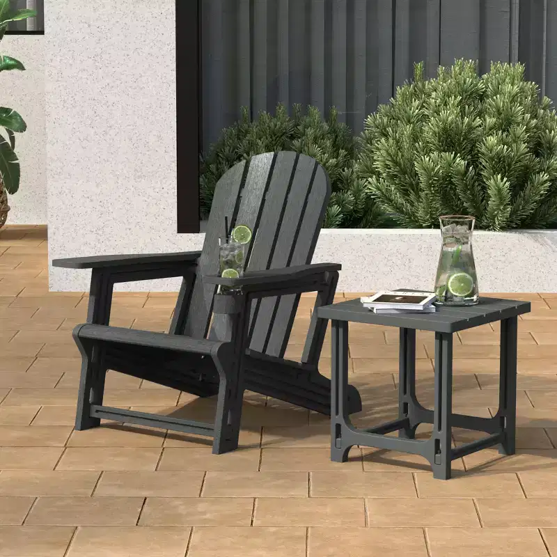 WestinTrends Azura 2-Piece HDPE Plastic Adirondack Patio Chair With 18 Side Table Set