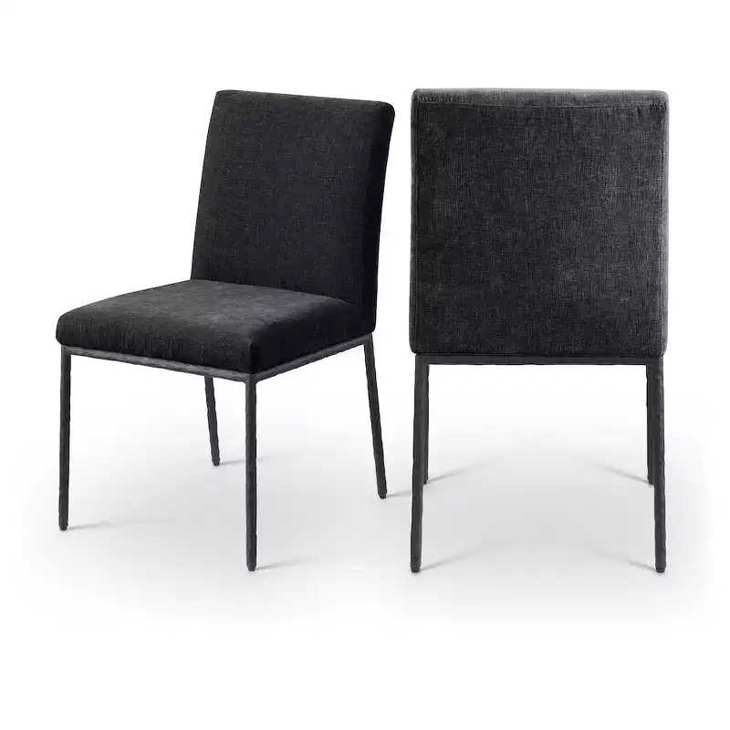 Meridina Furniture,Reeves Black Chenille Fabric Upholstered Dining Side Chair, Set of 2