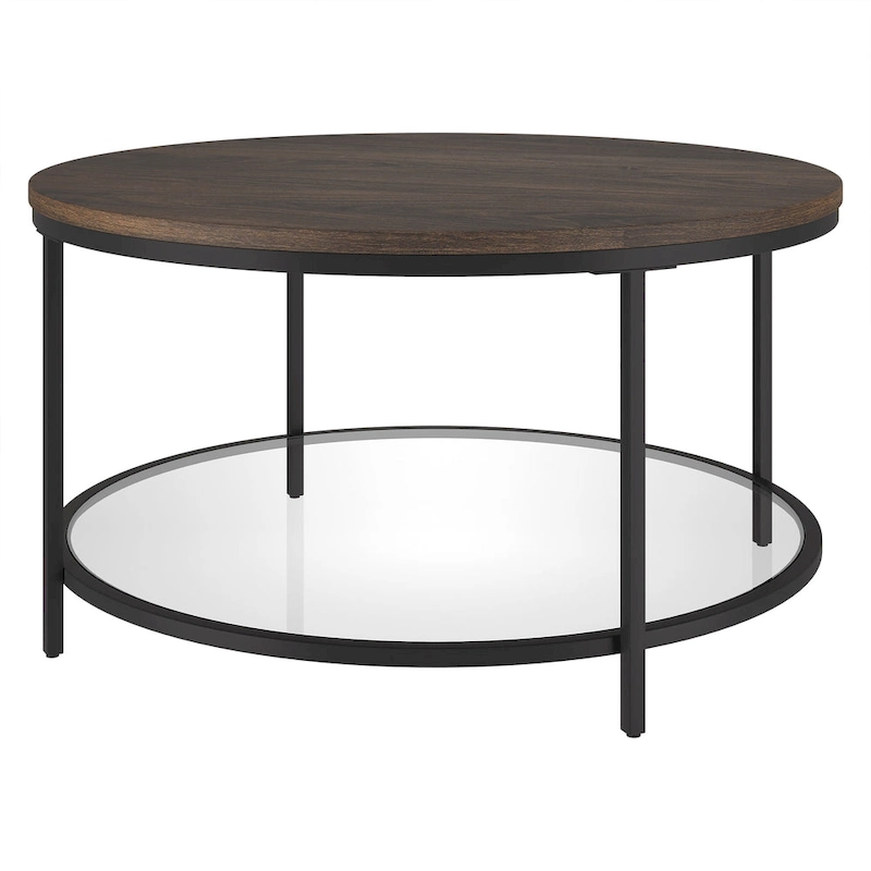 Sevilla 32 Wide Round Coffee Table with MDF Top and Glass Shelf - 32 Wide