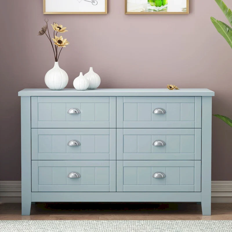 Black & Blue-Gray 4-Drawer Side Cabinet, Retro Shell Handle