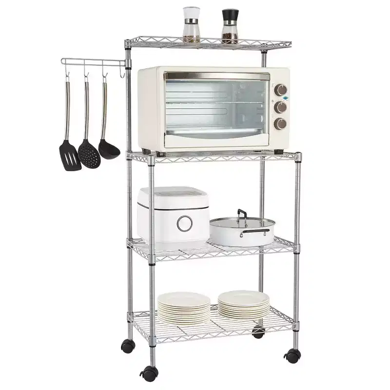 Karl Home 3 Layer Adjustable Kitchen Bakers Rack Microwave Oven Stand Storage Cart, Silver Powder