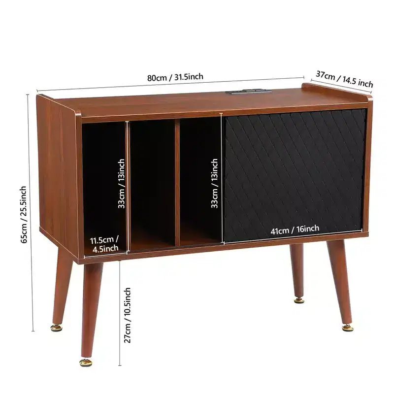 COZONY Large Vinyl Record Storage Stand with Sliding Door, Turntable Cabinet for Living Room and Bedroom, Rustic Side Table with Ample Storage Space
