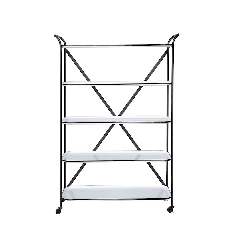 5-Tier 66H Tray-Style Enameled Metal Shelving Unit with Locking Caster Wheels