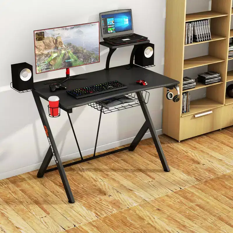 Gaming Desk Computer Desk PC Table Workstation with Headphone Hook & Cup Holder
