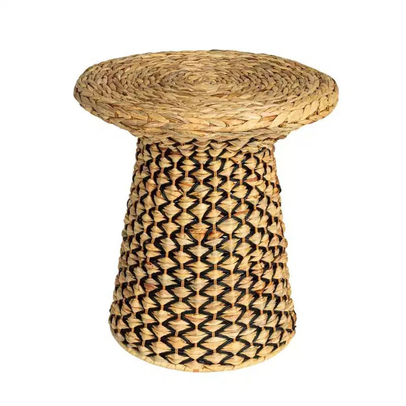 Household Essentials Braided Water Hyacinth Side Table, Black and Natural