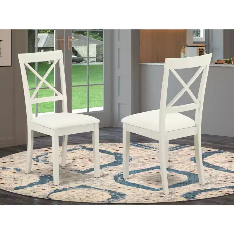 Dinette Chairs Faux Leather Linen White Set of 2