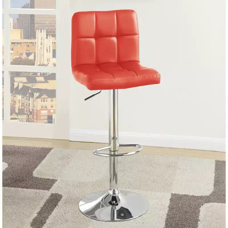 Simple Relax Set of 2 Faux Leather Barstools with Gas Lift in Red