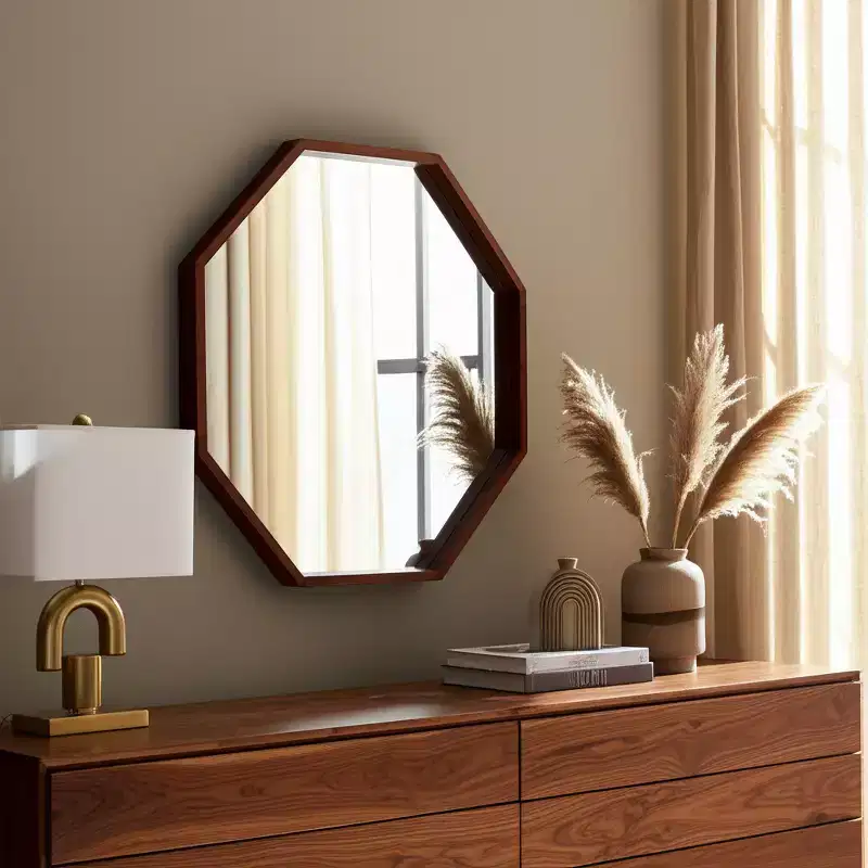 Modern Wood Frame Mirror Wall Dcor - Octagonal 30 - Home, Office, Bedroom, or Living Room Dcor