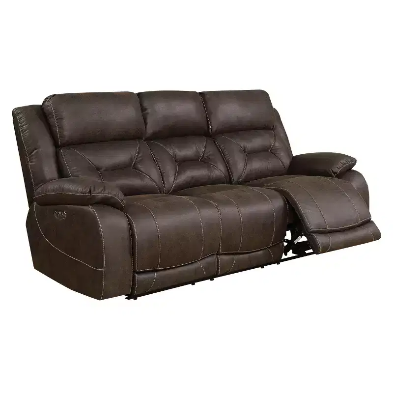 Aria Power Recliner Sofa with Power Head Rest Saddle Brown - Steve Silver Co.: Faux Leather, USB Port, 3-Seater Couch