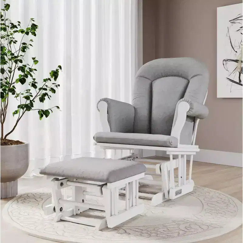 Cozy Glider Rocker with Padded Cushion and Side Storage Pockets