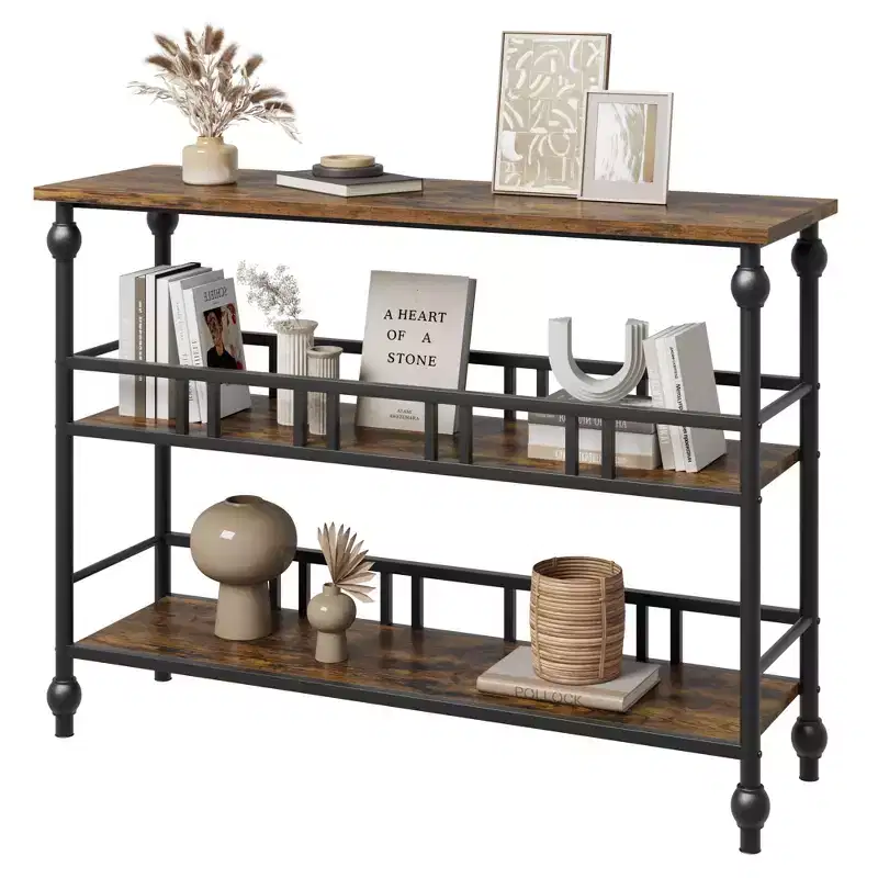 43 Console Table, 3-Tier Entryway Narrow Sofa Table with Shelves, Side Tables for Living Room, Hallway, Bedroom, Rustic, Brown