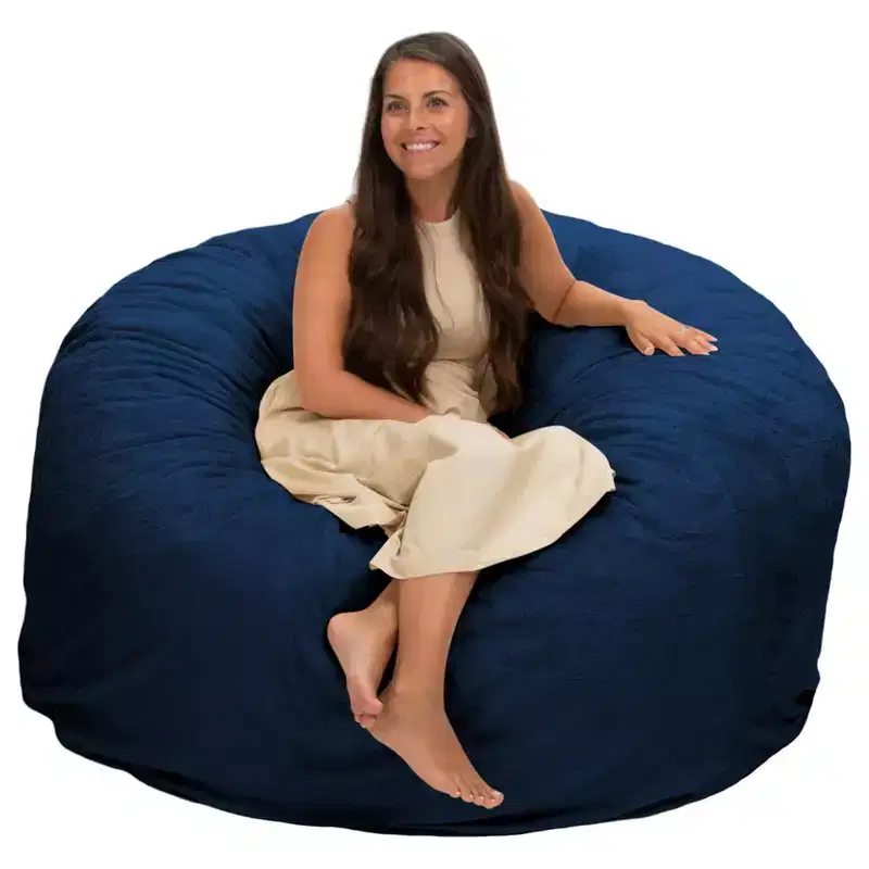 Ultimate Sack 5 Foot Foam Filled Washable Fur Covered Bean Bag Chair, Navy