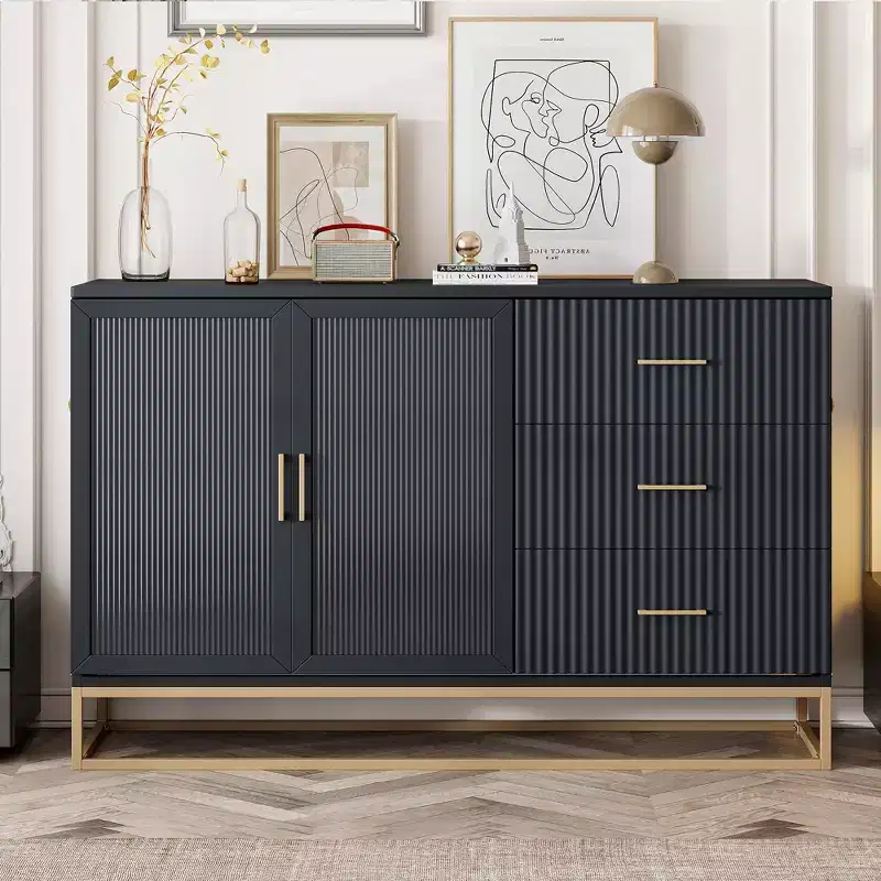 Queen Murphy Bed Wall Bed with Gold Leg, Queen Size Cabinet Bed Folding Wall Bed with Frosted Glass Doors Design and Fake Drawers