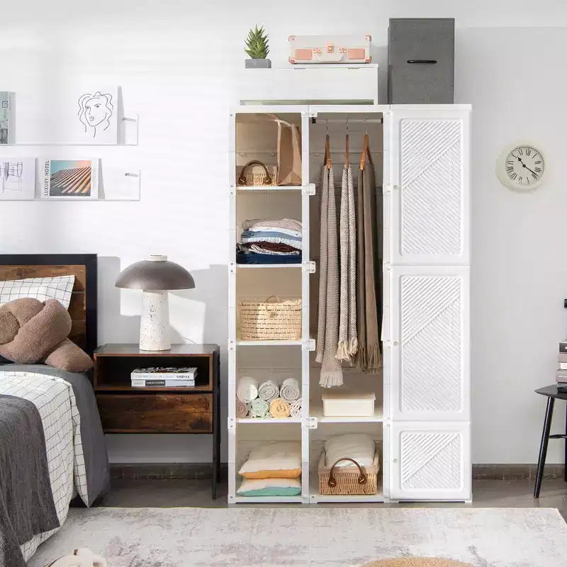 Costway Portable Closet Clothes Modern Foldable Armoire Wardrobe Closet with 10 Cubes Hanging Rods
