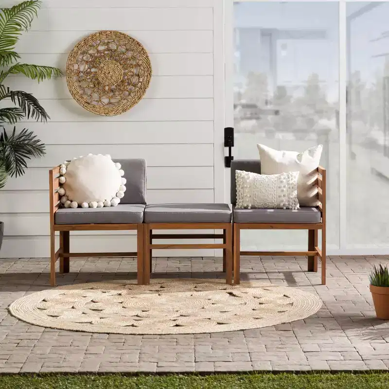 3pc Modular Acacia Wood Patio Chat Set with Cushions - Saracina Home