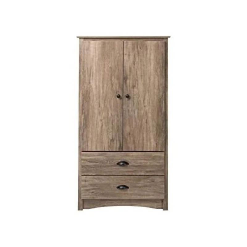 Rustic 2 Drawer Bedroom Storage Armoire Grey Oak - 31.5 inches W x 22 inches D x 58.7 inches H