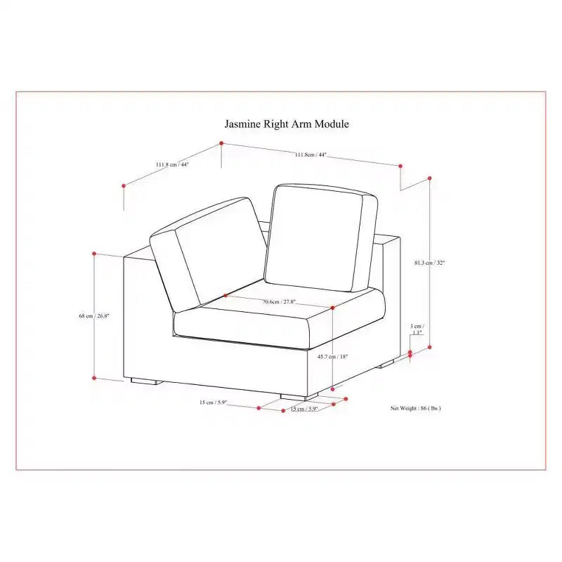 WyndenHall Marlee Right Arm Module Cloud Gray