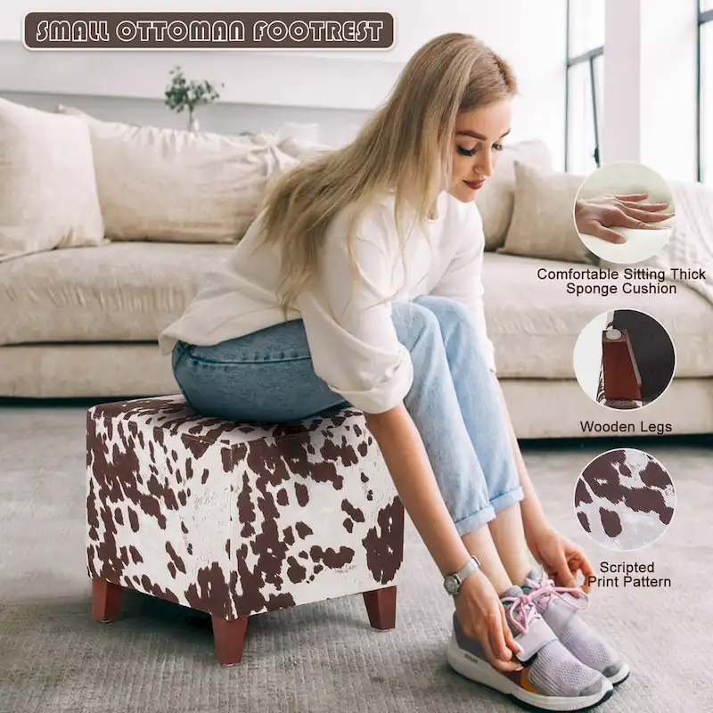 Adeco Cow Fabric Ottoman Bench Stool