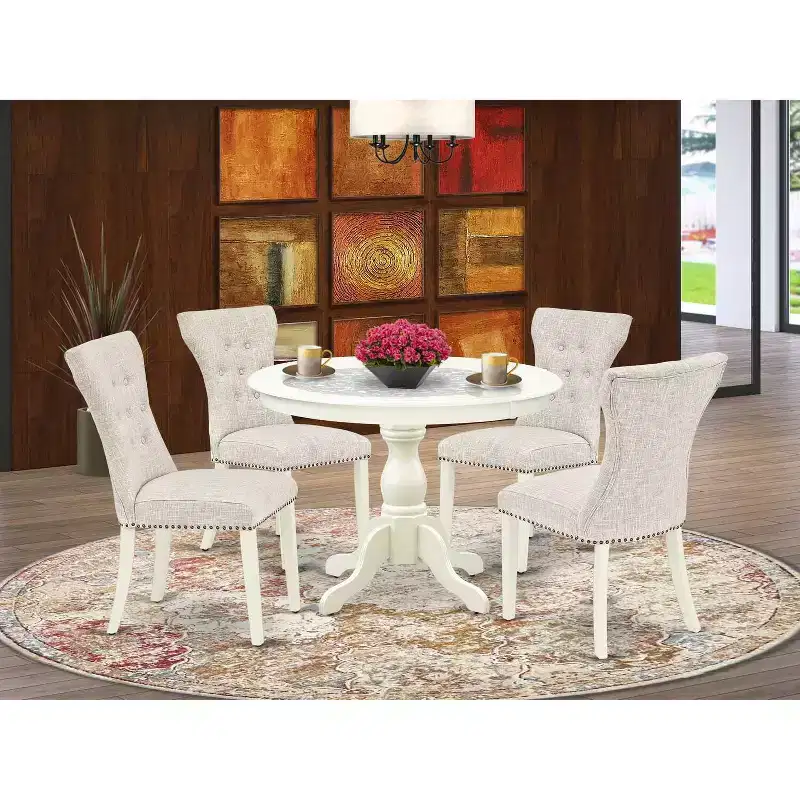 HomeStock Round Kitchen Table Set Modern Linen White