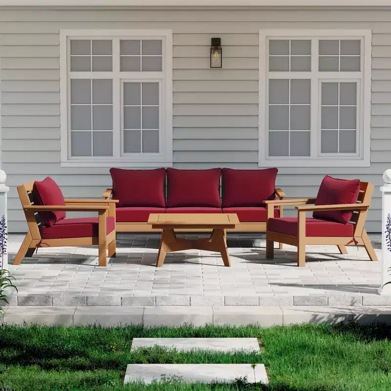 WestinTrends Avalon Outdoor 6-Piece Modular Sectional Patio Furniture Sofa Set, Teak/Red
