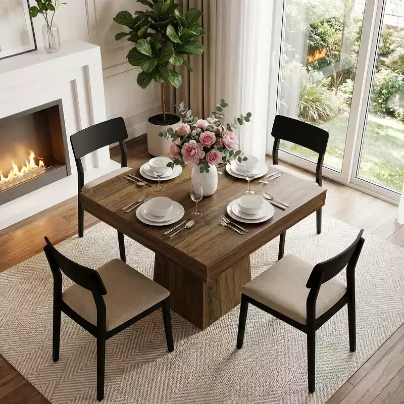 MAYEERTY 31.5 Square Farmhouse Dining Table, Small Kitchen Dinner Table