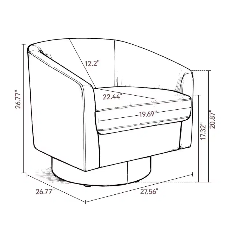 Dyonery Swivel Barrel Accent Chair, Modern Upholstered Armchair, 360 Comfy Reading Chair for Living Room & Bedroom, Fully Assembled