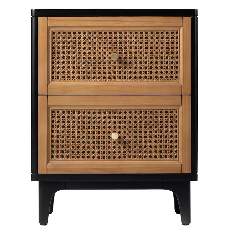 COZAYH Modern Farmhouse 2 Drawer Bedroom Nightstand, Bedside End Table with Single Compartment Storage and Weave Pattern Front, Black