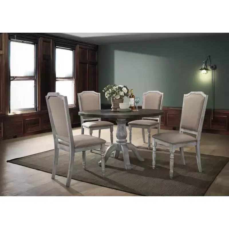 Roundhill Furniture Iris Wood Dining Set, Weathered White, 5-Piece