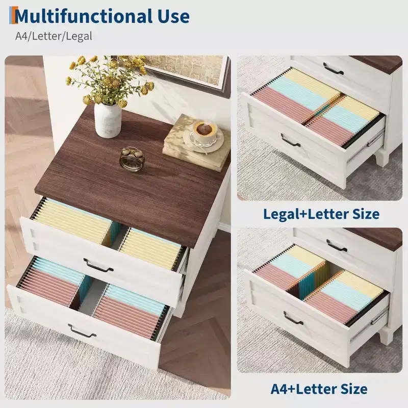 Farmhouse Lateral File Cabinet, Extension Drawers, 2 Drawers, Sturdy Frame, for Office, Home