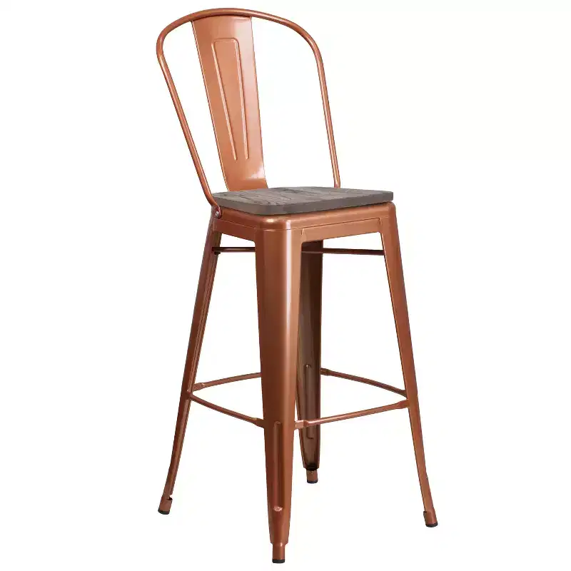 30H Metal Dining Barstool with Back and Wood Seat