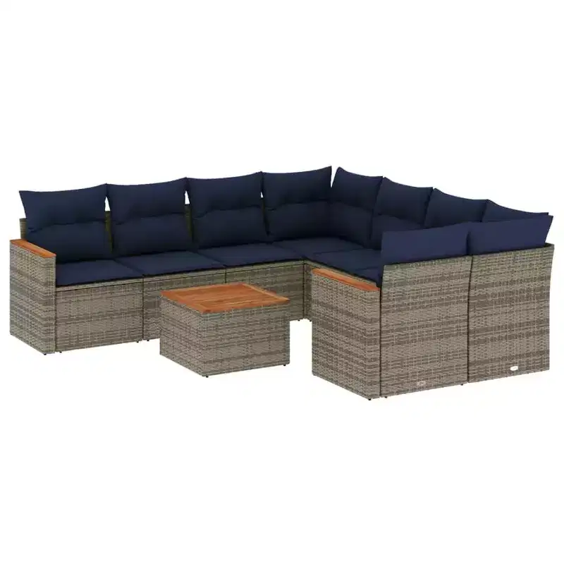vidaXL Patio Sofa Set with Cushions Outdoor Furniture 9 Piece Poly Rattan