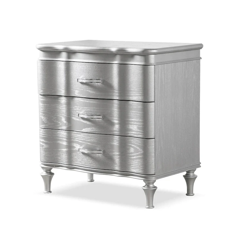 Black / Silver Glam 3-Drawer Nightstand, for 1