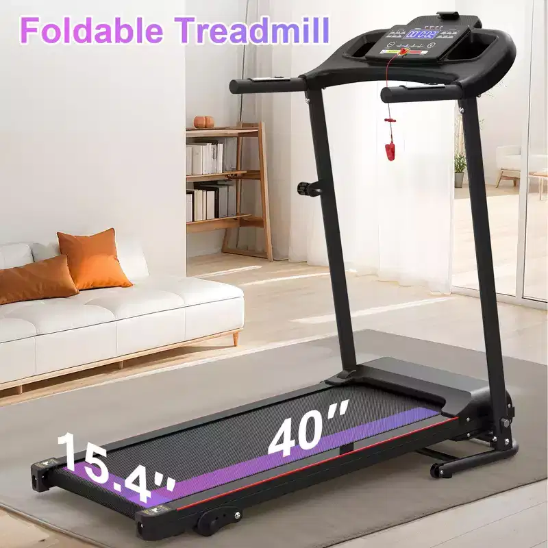 Okak Electric Treadmill with Bluetooth Music and Cup Holder, Foldable Treadmill with Incline and Heart Rate Sensor, 2.5HP Treadmills for Home, Black