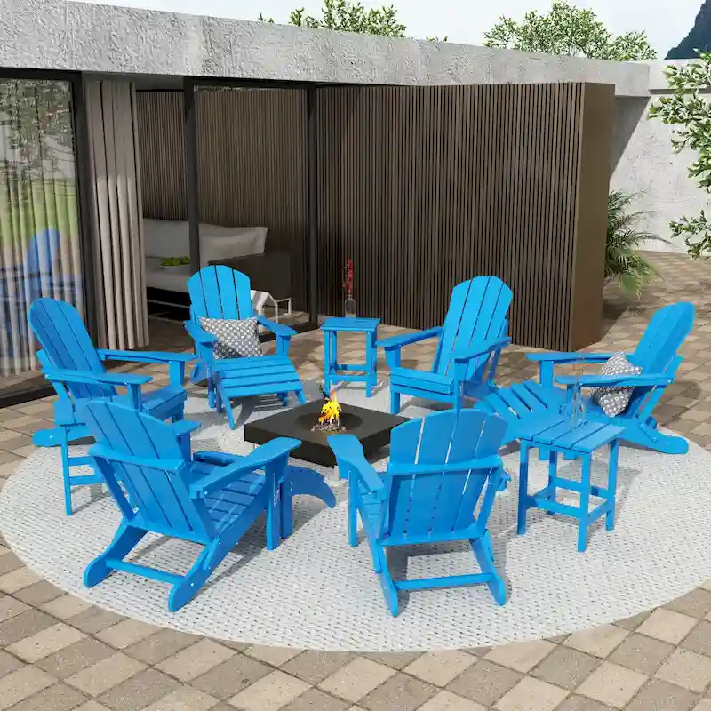 Polytrends Laguna Hdpe All Weather Outdoor Patio Foldable Adirondack Chairs Conversation Set (12-Piece Set)