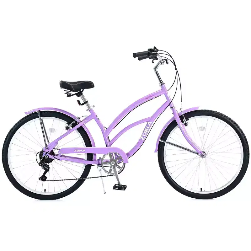 NAYSAYE Bicycle 7 Speed 26 Inch Beach Cruiser Bike Steel Frame for Women for Comfortable Rides, Purple, 69.96*28.32*43.2